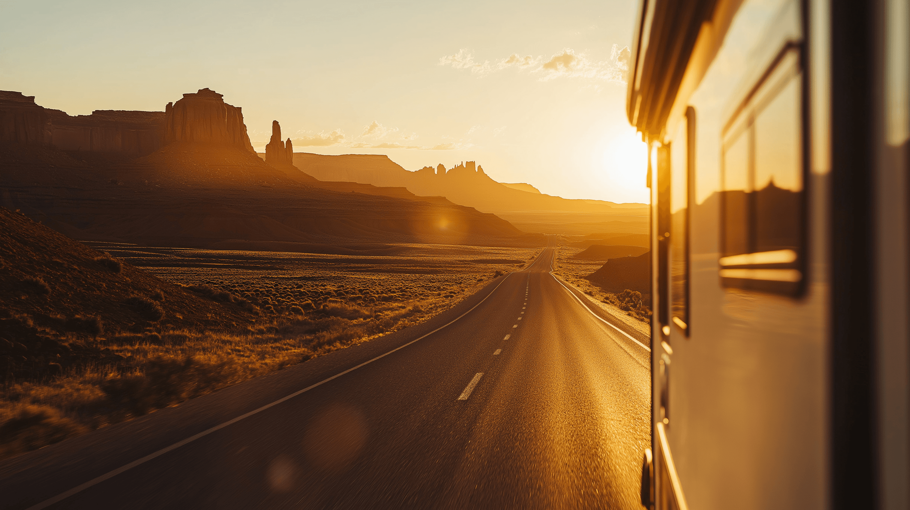 Rv on the road at dawn